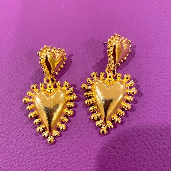 Jewelry - Gold Heart Drop Earrings